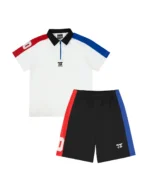 WWT 2 TONE POLO SHIRT + ACTIVEWEAR SHORTS RED WHITE BLACK BLUE